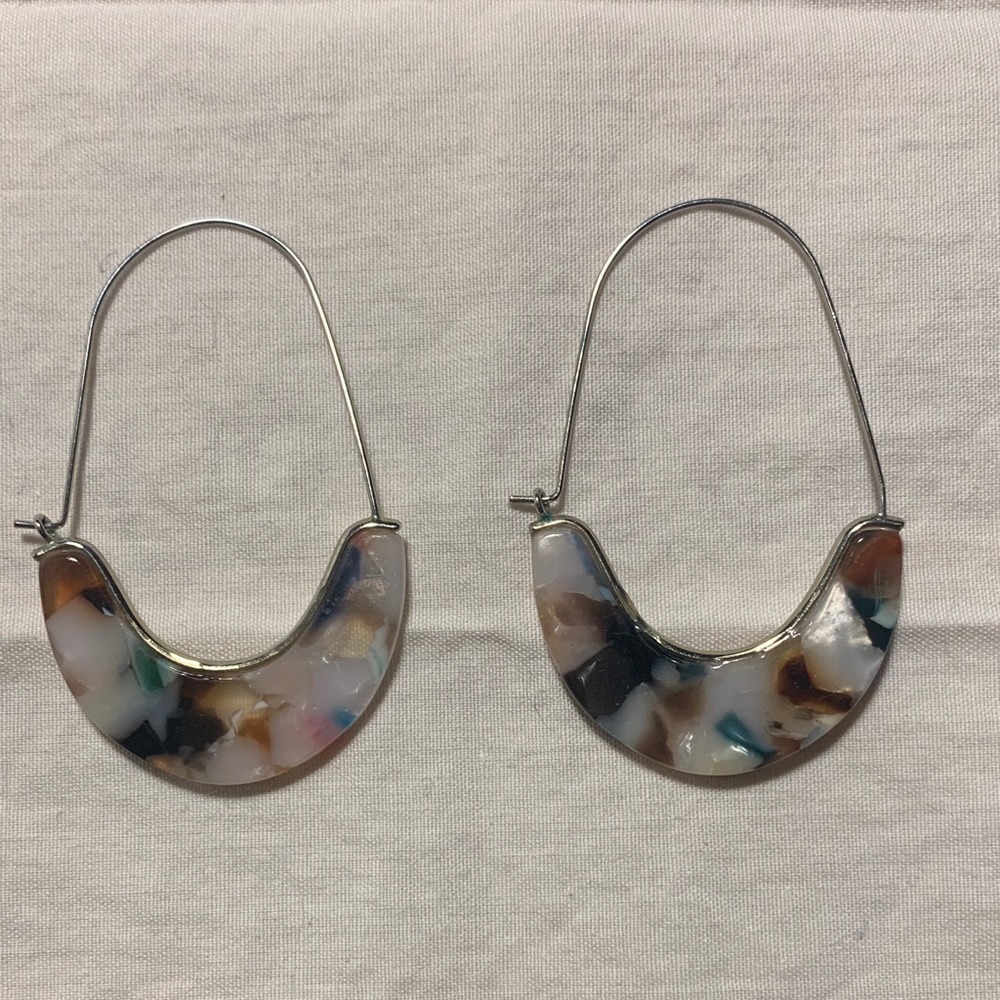 Multicolor Resin Crescent Hoop Earrings - Women